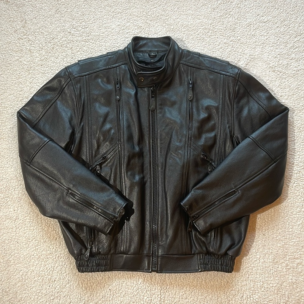 Vintage First Leather Ultra Heavyweight Multi Pocket Leather Biker Jacket
